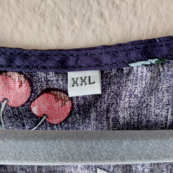 NAVY WITH WIMSICAL CHERRY PRINT MAXI / MIDI BUTTON FRONT DRESS - Picture 3 of 11